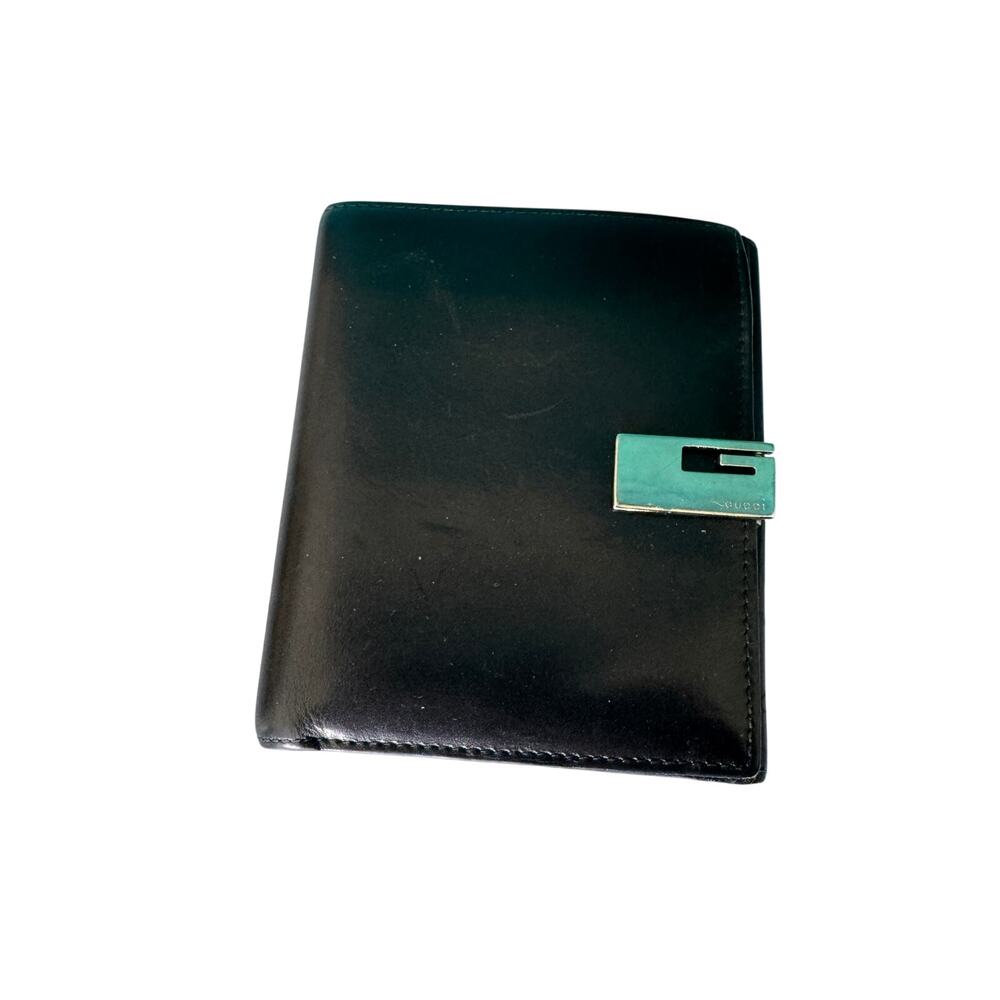 Vintage Gucci Black Leather G Logo Bi-Fold Wallet
